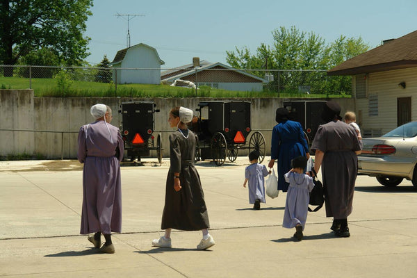 amish woman blue dress