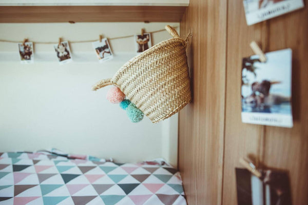  hang wicker baskets on wall for storage 